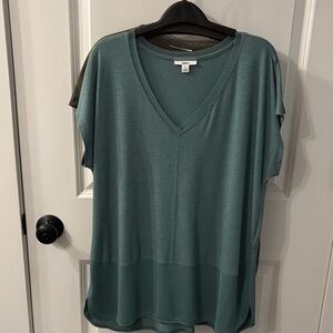 Bar III Teal V-Neck Short Sleeve Top